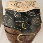 Vintage Rivet Punk Metal Pu Wide Waistband Belt 6
