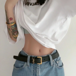 ‌Faux Leather Adjustable Gold Buckle Belt