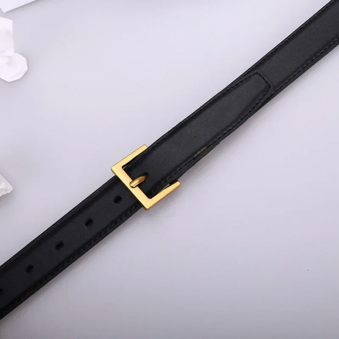 ‌Faux Leather Classic Adjustable Gold Buckle Logo Belt 5