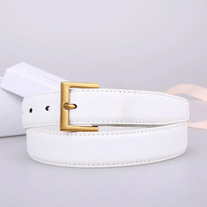 ‌Faux Leather Classic Adjustable Gold Buckle Logo Belt – 1 7