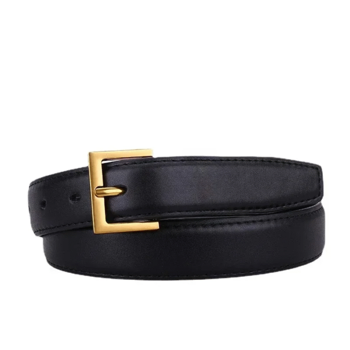 ‌Faux Leather Classic Adjustable Gold Buckle Logo Belt – 2 8