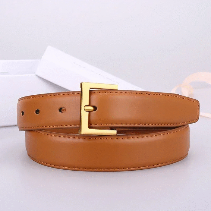 ‌Faux Leather Classic Adjustable Gold Buckle Logo Belt – 3 9
