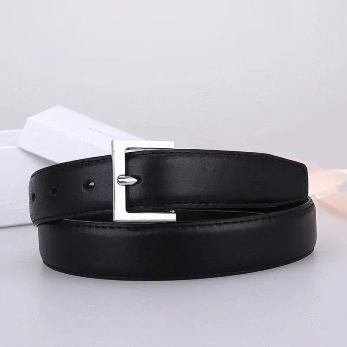 ‌Faux Leather Classic Adjustable Gold Buckle Logo Belt – 5 11