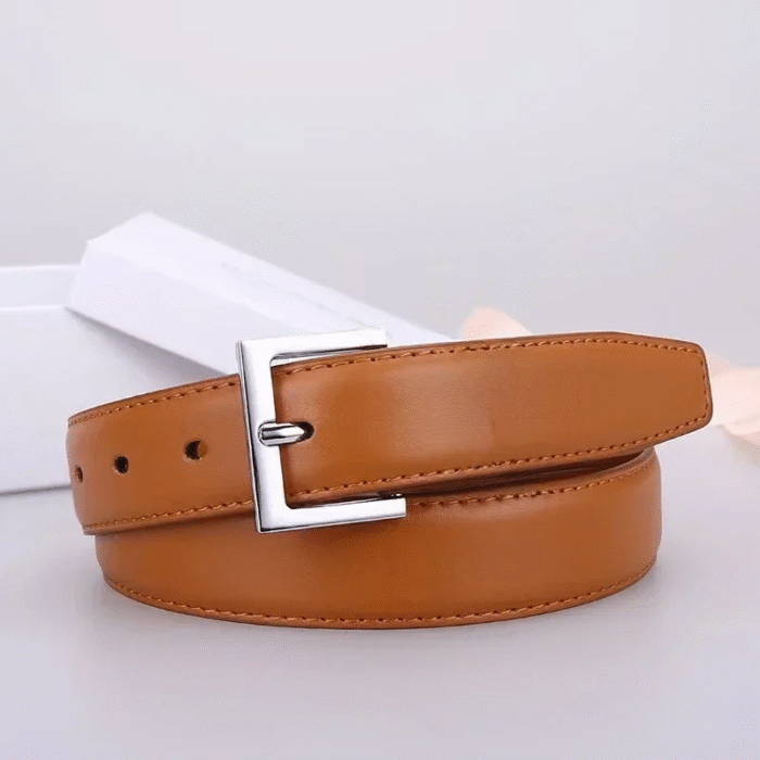 ‌Faux Leather Classic Adjustable Gold Buckle Logo Belt – 6 12