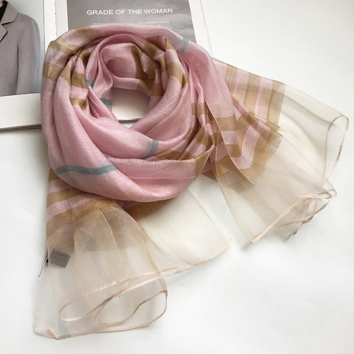 Plaid Wool Silk Scarf 84*190cm 2