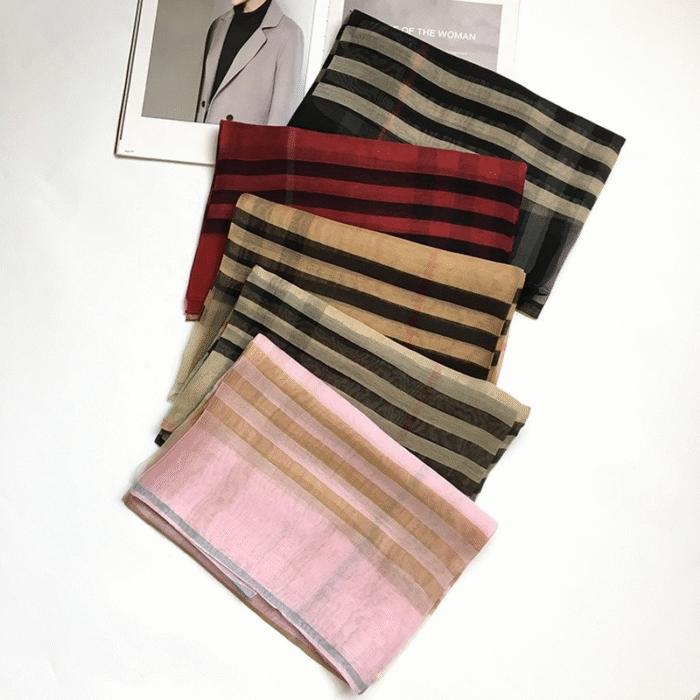 Plaid Wool Silk Scarf 84*190cm 4