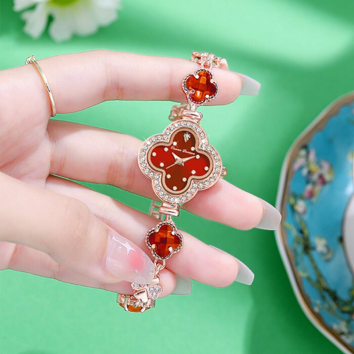 Flower Quartz Gemstone Bracelet Wristwatch 3