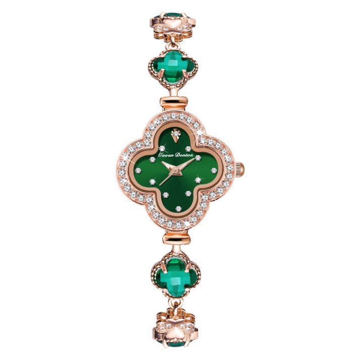 Flower Quartz Gemstone Bracelet Wristwatch – Emerald Green 8