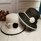 French Retro Straw Pearl Flower Bucket Hat 1