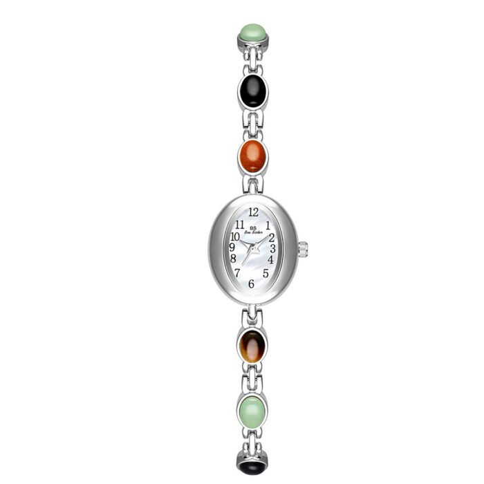 Colorful Jade Bracelet Wristwatch – Silver 8