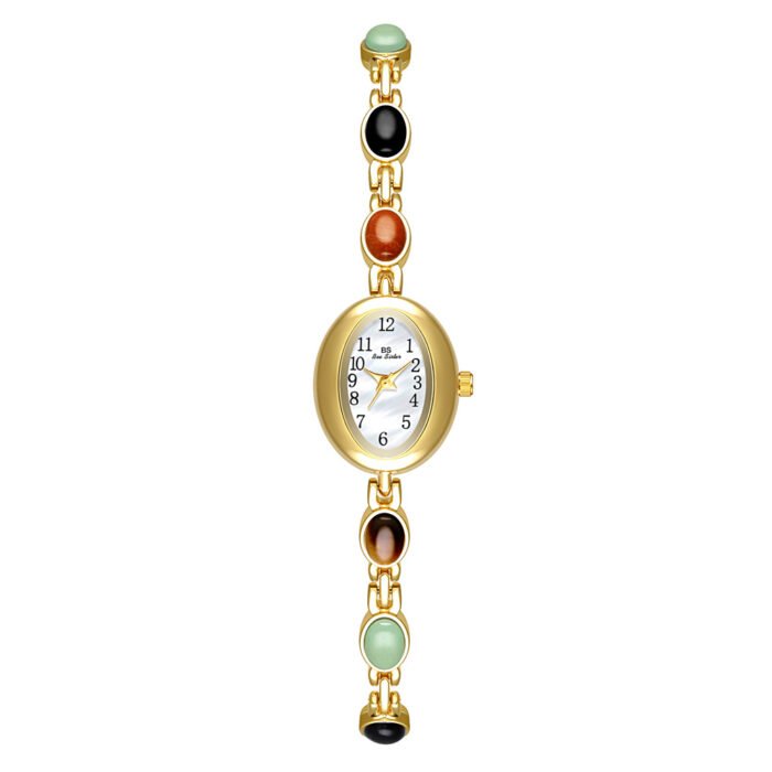 Colorful Jade Bracelet Wristwatch – WHITE 9