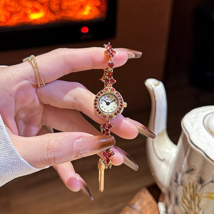 Ruby Mini Dia Quartz Waterproof Small Gold Watch 5
