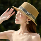 Stripe Straw Flat Hat 1