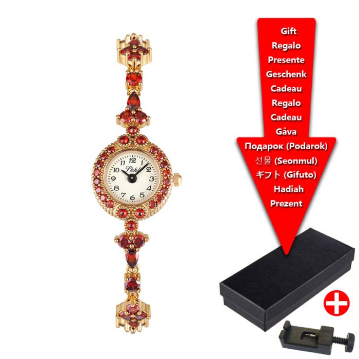 Ruby Mini Dia Quartz Waterproof Small Gold Watch – Red 7