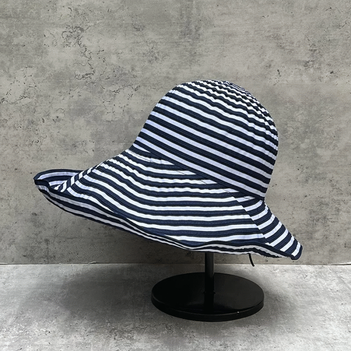 Stripe black and white Bucket Hat – blue 3