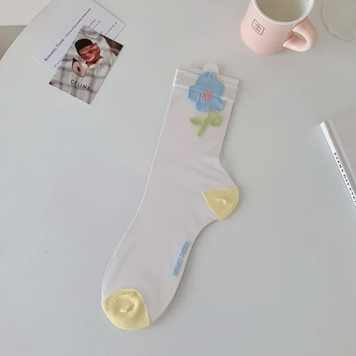Women Crystal Silk Socks Ultra-thin Breathable Elastic Long Socks See Through Transparent Harajuku Flower Cute Lace Socks Summer – 2 7