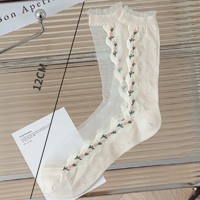 3 Pairs of Women’s Slim Tube Tulip Breathable and Comfortable Socks, Suitable for Casual Wear in Summer 4