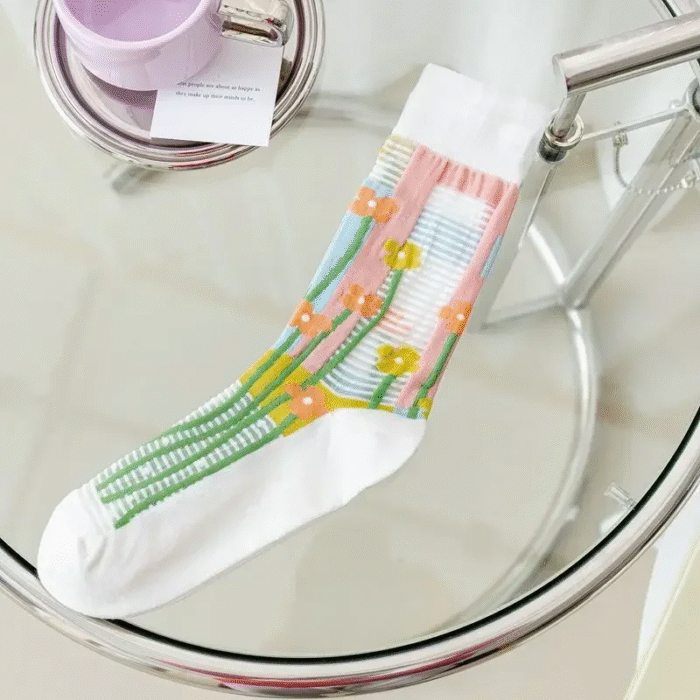 Flower Embroidery Crystal Silk Socks Summer Elastic Long Socks Hollow Out Thin Breathable Mesh Lace Socks Ultra-thin Transparent – 2 2