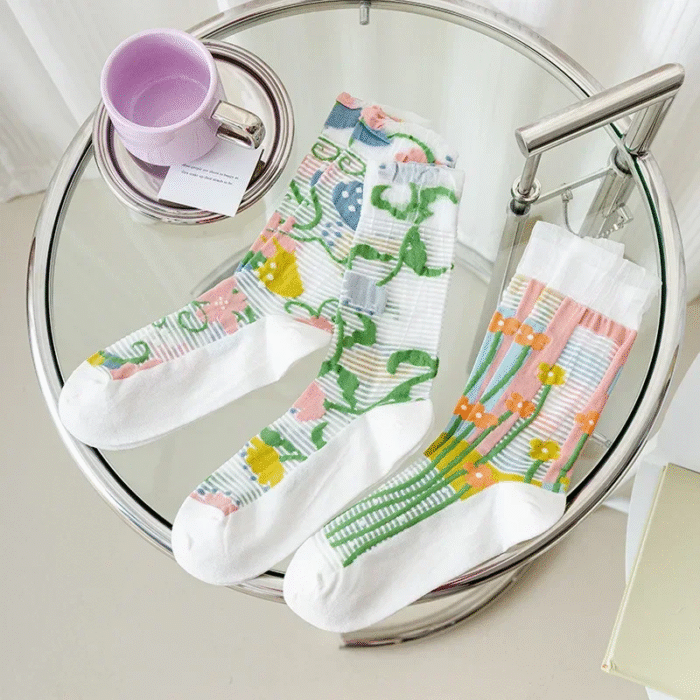 Flower Embroidery Crystal Silk Socks Summer Elastic Long Socks Hollow Out Thin Breathable Mesh Lace Socks Ultra-thin Transparent 6