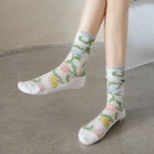 Flower Embroidery Crystal Silk Socks Summer Elastic Long Socks Hollow Out Thin Breathable Mesh Lace Socks Ultra-thin Transparent 9
