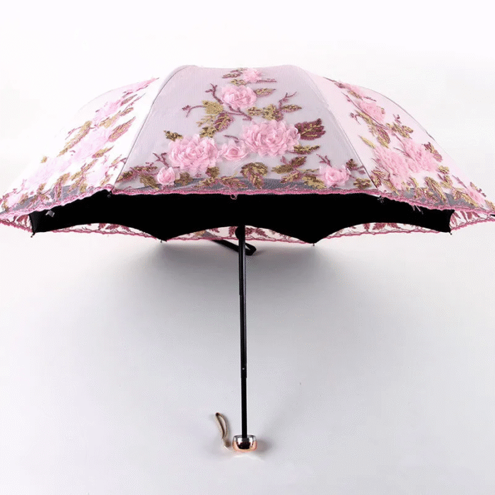 Double-layer Folding Flower Lace Umbrella Rain Women Three Folding Umbrella Female Rain Tools Unique Parasol Umbrella 7