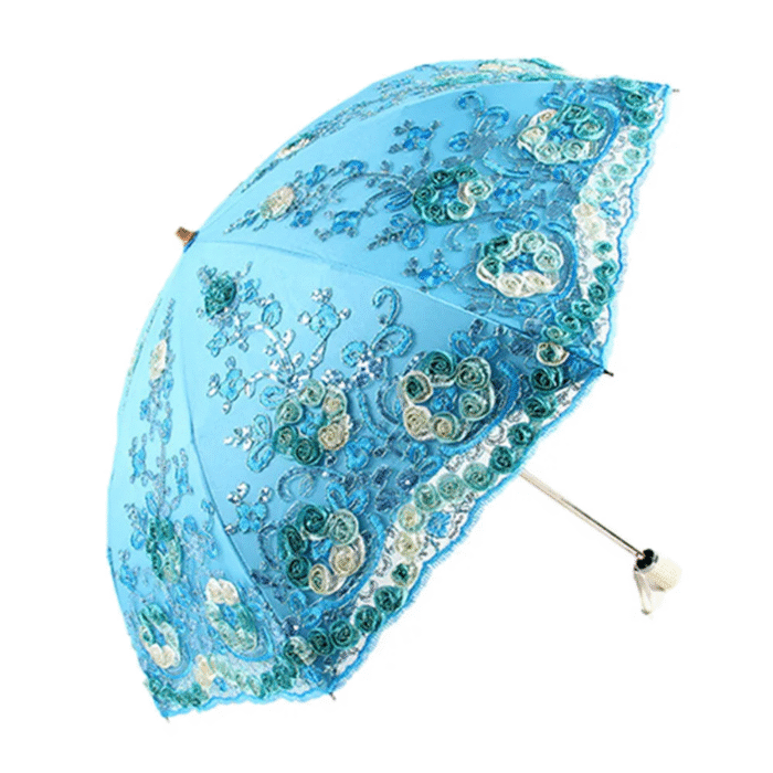 Fashion Deluxe Flower Umbrella Deluxe Double Folding Lace Embroidery Umbrella Bi-Fold Tethered Vinyl Sunshade Umbrella - BL 3