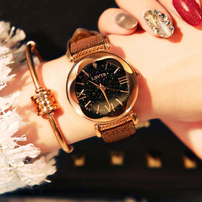 Soft Leather Straps Flower Circular Dial Wrist Watch 1