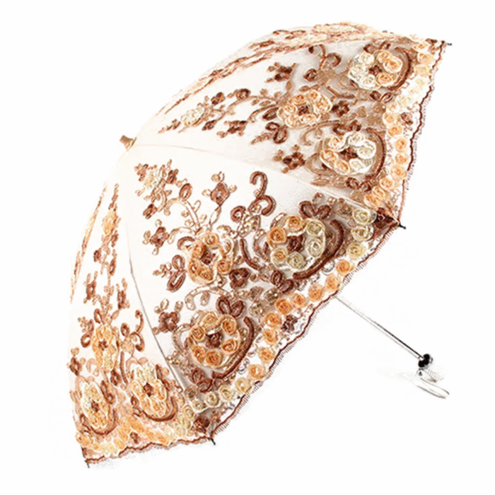 Fashion Deluxe Flower Umbrella Deluxe Double Folding Lace Embroidery Umbrella Bi-Fold Tethered Vinyl Sunshade Umbrella - Y 5