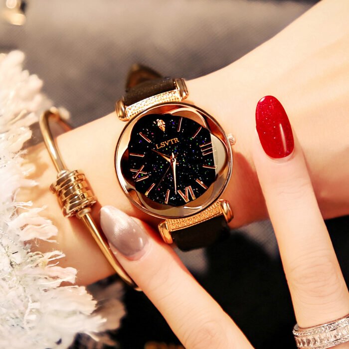 Soft Leather Straps Flower Circular Dial Wrist Watch 2