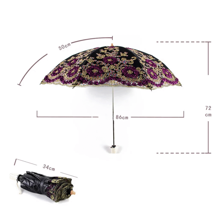 Fashion Deluxe Flower Umbrella Deluxe Double Folding Lace Embroidery Umbrella Bi-Fold Tethered Vinyl Sunshade Umbrella 7