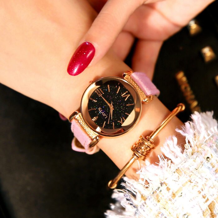Soft Leather Straps Flower Circular Dial Wrist Watch 4