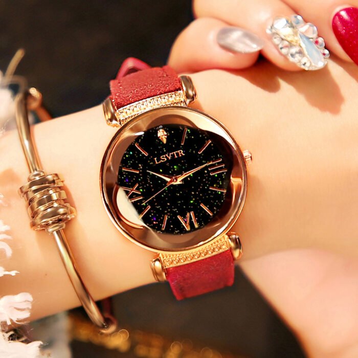 Soft Leather Straps Flower Circular Dial Wrist Watch 5