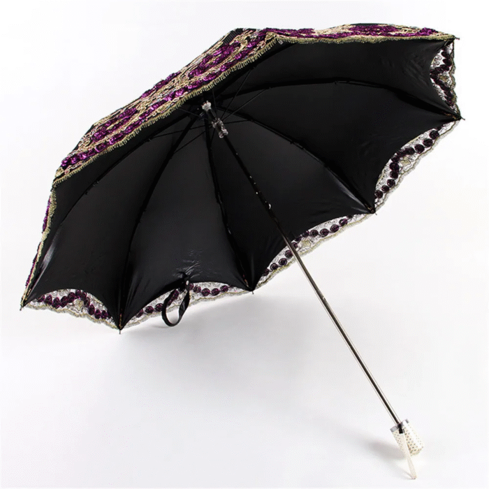 Fashion Deluxe Flower Umbrella Deluxe Double Folding Lace Embroidery Umbrella Bi-Fold Tethered Vinyl Sunshade Umbrella 9