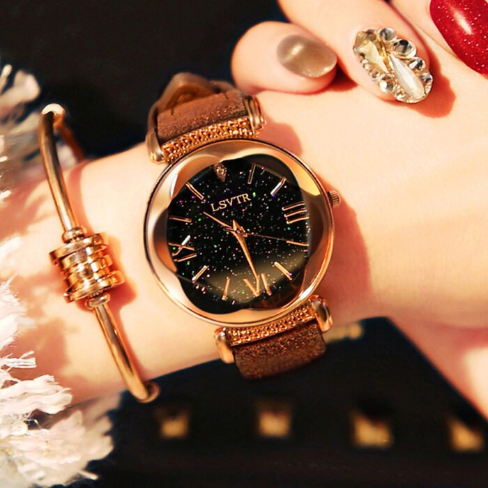 Soft Leather Straps Flower Circular Dial Wrist Watch – Coffee 7