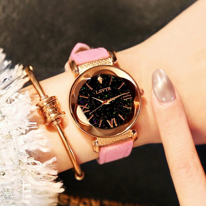 Soft Leather Straps Flower Circular Dial Wrist Watch – Pink 8