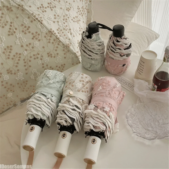 Full-automatic Lace Sun Umbrella 2 Layers Embroidery Sunshade Anti-ultraviolet Folding Umbrella Rain or Shine Women Girl Gift 2