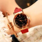 Soft Leather Straps Flower Circular Dial Wrist Watch – Red 9