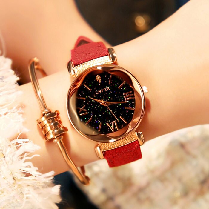 Soft Leather Straps Flower Circular Dial Wrist Watch – Red 9