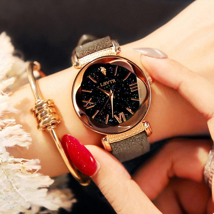 Soft Leather Straps Flower Circular Dial Wrist Watch – grey 10