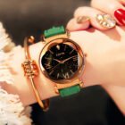 Soft Leather Straps Flower Circular Dial Wrist Watch – green 11