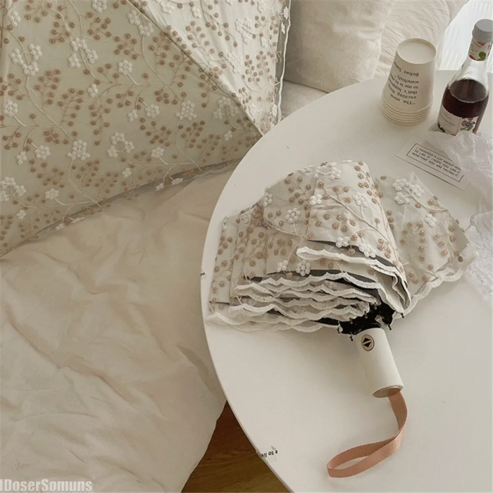 Full-automatic Lace Sun Umbrella 2 Layers Embroidery Sunshade Anti-ultraviolet Folding Umbrella Rain or Shine Women Girl Gift 7