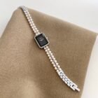 Pearl Chain Square Retro Watch – Silver Black 9