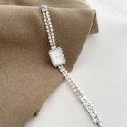 Pearl Chain Square Retro Watch – silver white 10