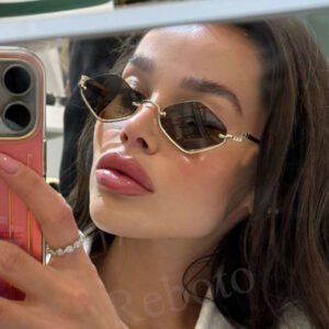 Small Polygonal Metal Half Frame Sunglasses