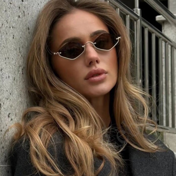 Small Polygonal Metal Half Frame Sunglasses 4