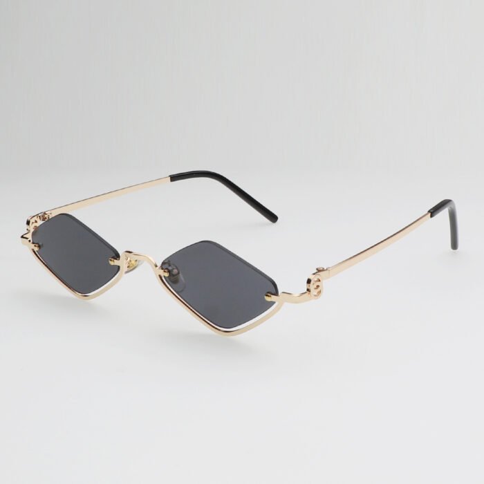 Small Polygonal Metal Half Frame Sunglasses – Gold Gray 7