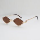 Small Polygonal Metal Half Frame Sunglasses – Gold Tea 8