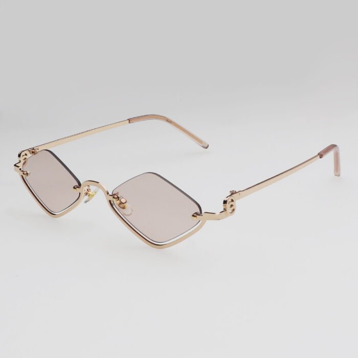 Small Polygonal Metal Half Frame Sunglasses – Clear Champagne 10