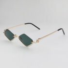 Small Polygonal Metal Half Frame Sunglasses – Gold Green 11