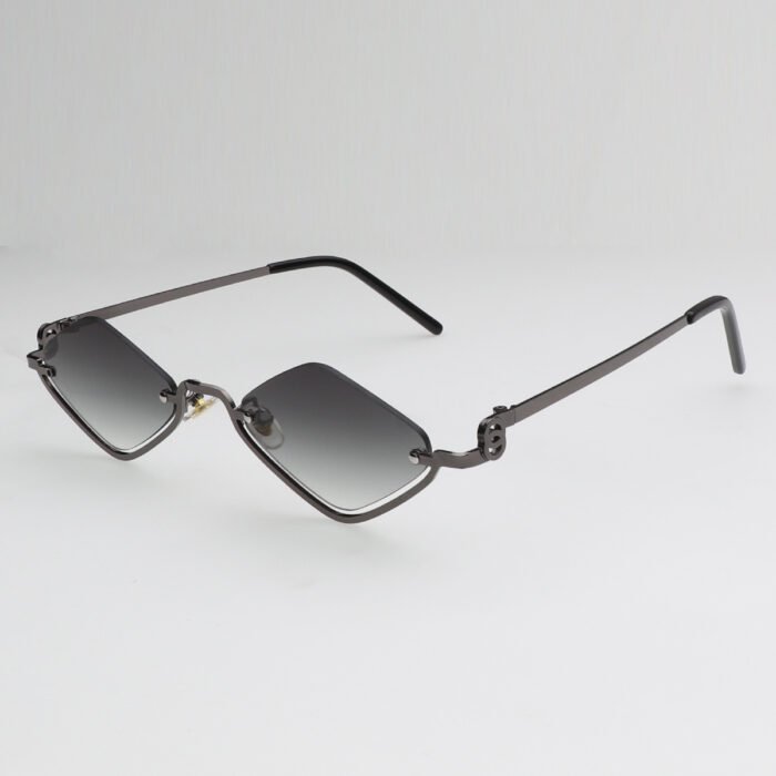 Small Polygonal Metal Half Frame Sunglasses – Gun Gray 12
